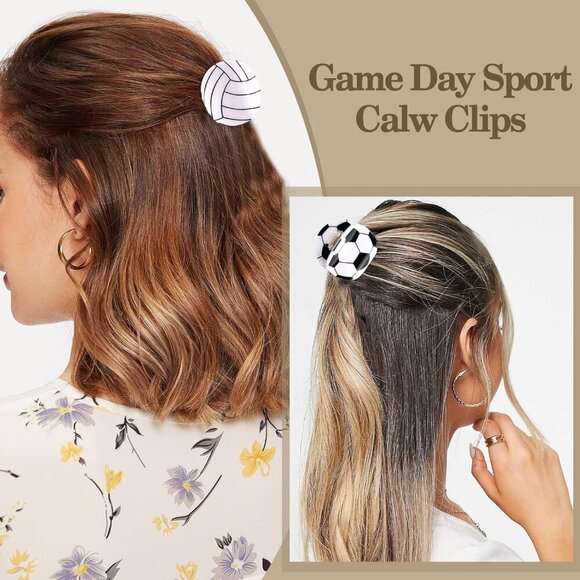Game Day Sport Hair Clips Set 6pcs Acrylic Hair Accessories for Women Girls